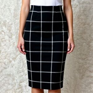 Lechateau Pencil Skirt Black White Checkered Midi Size 00 XS Lined Slit Career O